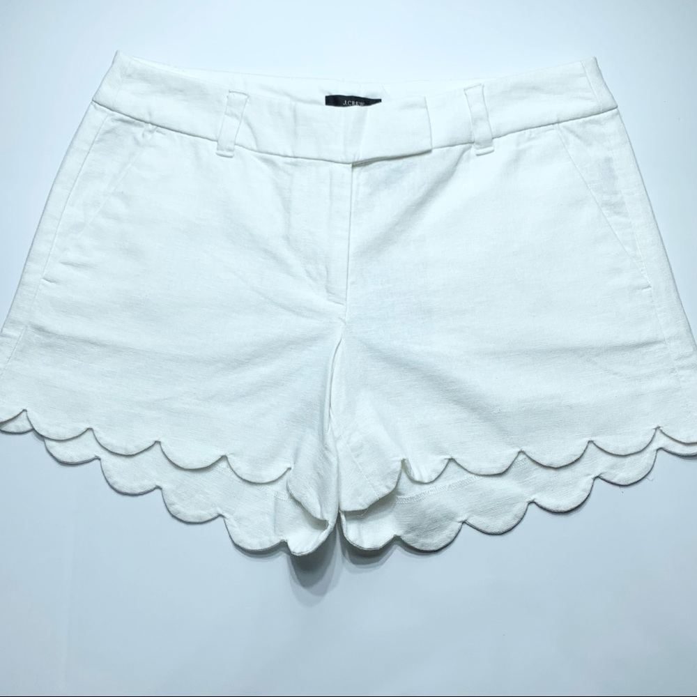 J. Crew White Scallop Linen-Blend Shorts